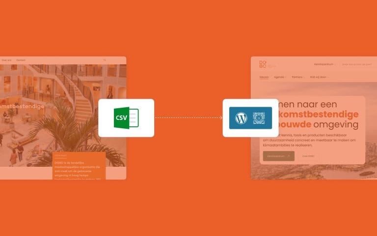 DGBC visuals van de contentmigratie via CSV naar WordPress Gutenberg.